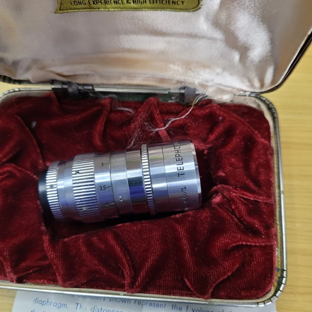 Sun Optical Telephoto Lens f/1.9 1-1/2 38mm D Mount 8mm Movie Camera Lens w/ Box